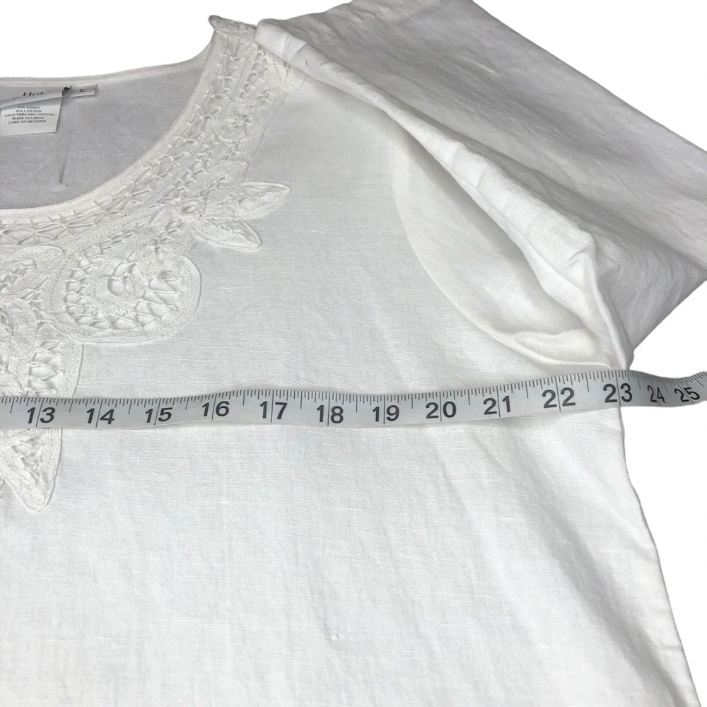 NEW Hot Cotton Linen Top Size Large White Crochet Lagenlook 3/4 Sleeves - Picture 5 of 7